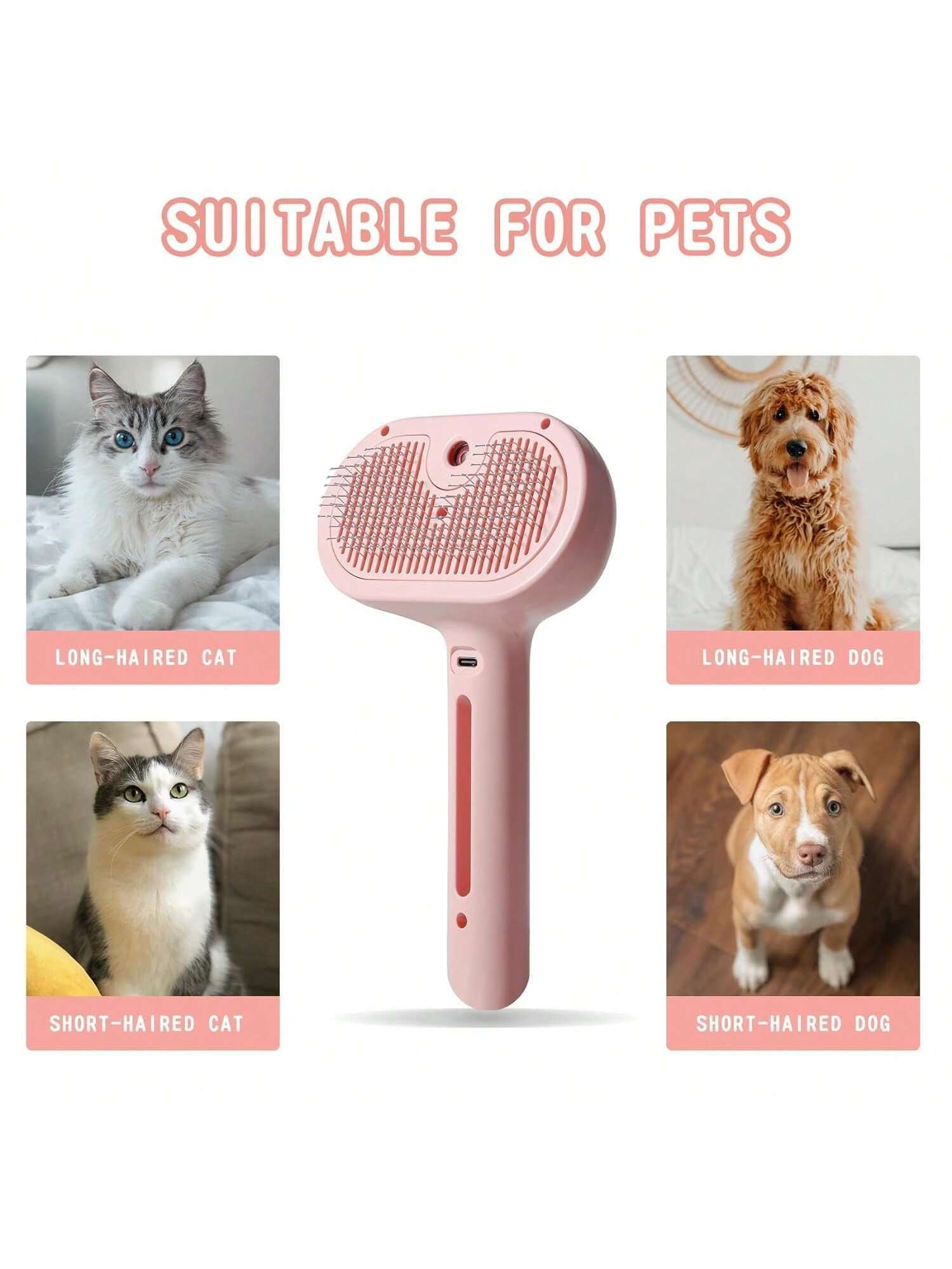 Pawpartner 1 Piece White Pawpartner Rechargeable Spray Cat Brush with Water Tank Pet Grooming Brush Massage Comb Remove Static Flying for Cat Dog Cleaning Skin Care