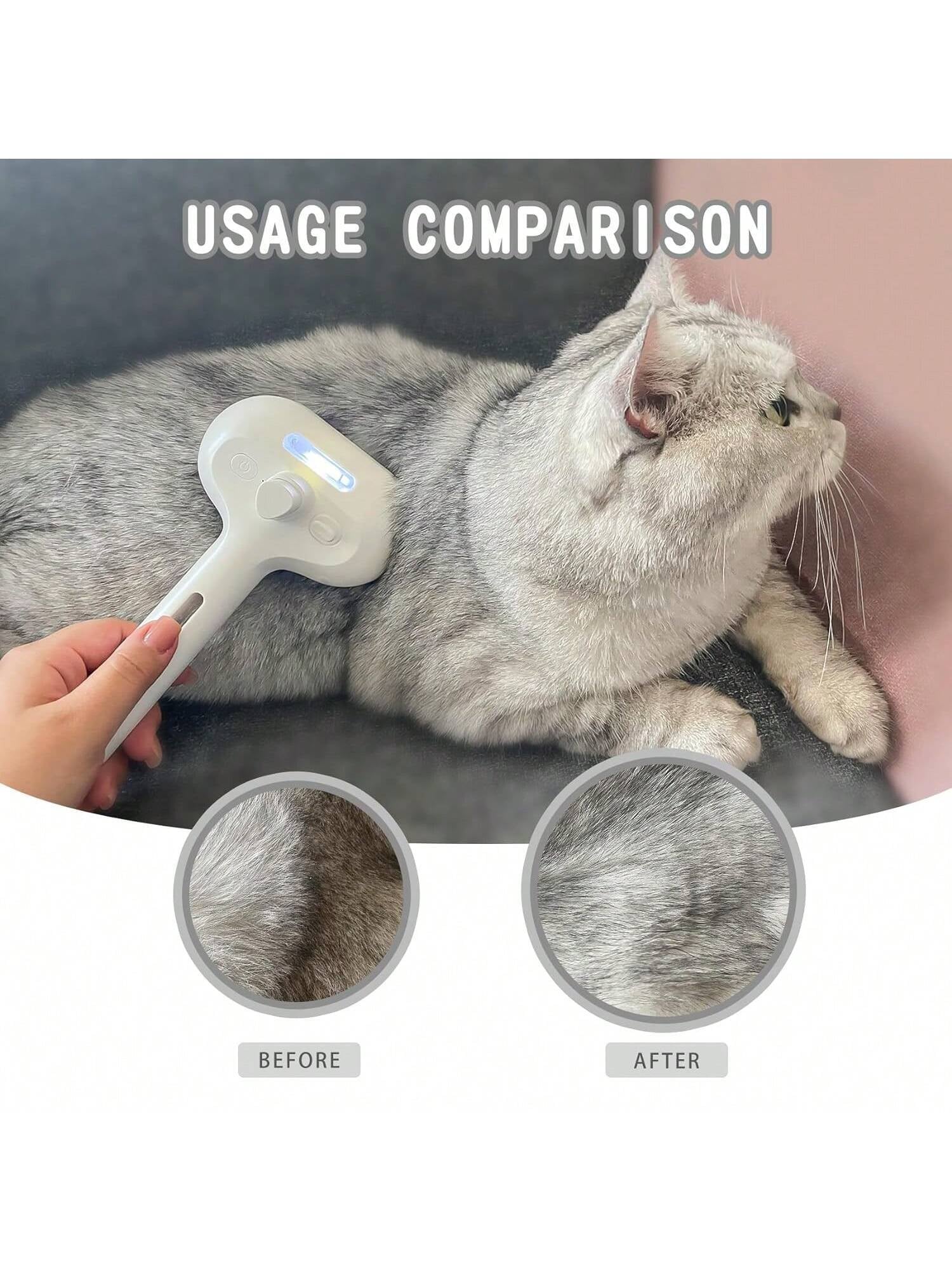 Pawpartner 1 Piece White Pawpartner Rechargeable Spray Cat Brush with Water Tank Pet Grooming Brush Massage Comb Remove Static Flying for Cat Dog Cleaning Skin Care