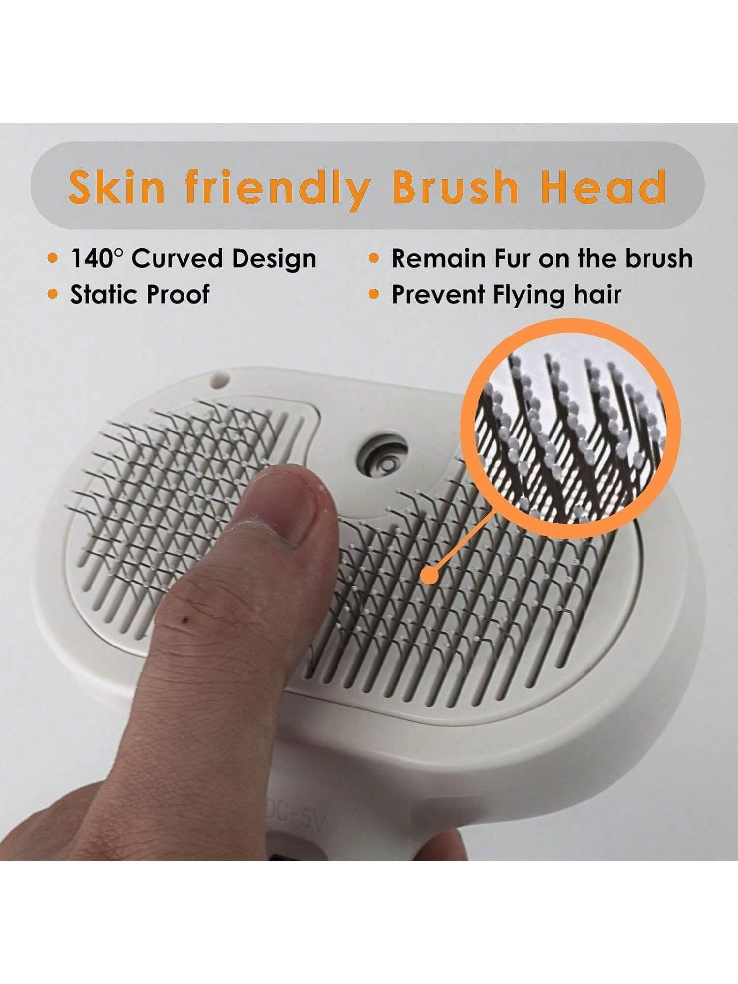 Pawpartner 1 Piece White Pawpartner Rechargeable Spray Cat Brush with Water Tank Pet Grooming Brush Massage Comb Remove Static Flying for Cat Dog Cleaning Skin Care