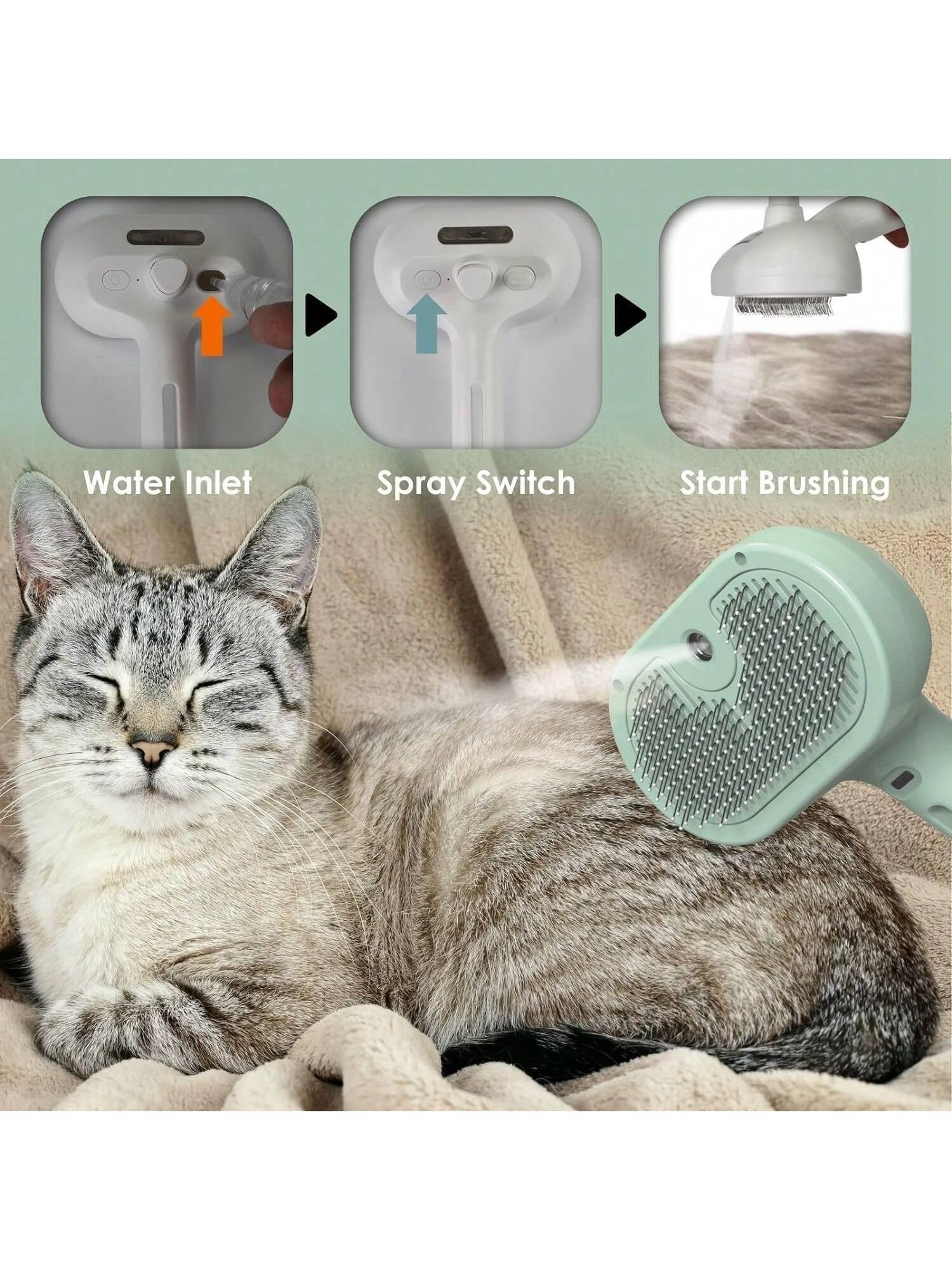 Pawpartner 1 Piece White Pawpartner Rechargeable Spray Cat Brush with Water Tank Pet Grooming Brush Massage Comb Remove Static Flying for Cat Dog Cleaning Skin Care