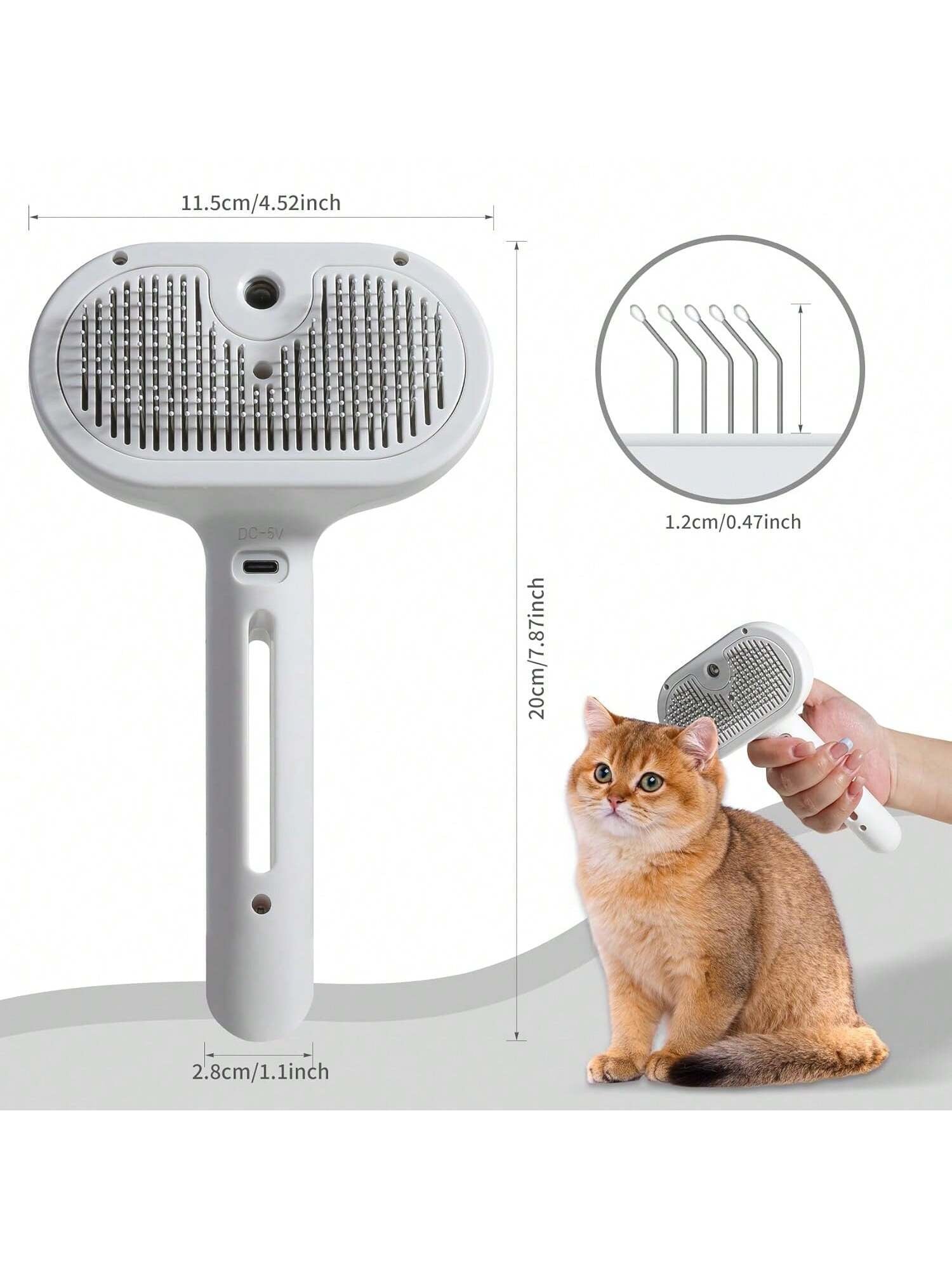 Pawpartner 1 Piece White Pawpartner Rechargeable Spray Cat Brush with Water Tank Pet Grooming Brush Massage Comb Remove Static Flying for Cat Dog Cleaning Skin Care