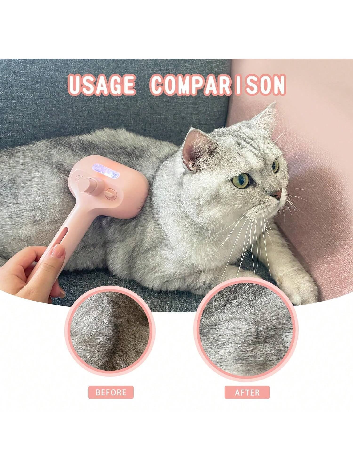 Pawpartner 1 Piece White Pawpartner Rechargeable Spray Cat Brush with Water Tank Pet Grooming Brush Massage Comb Remove Static Flying for Cat Dog Cleaning Skin Care