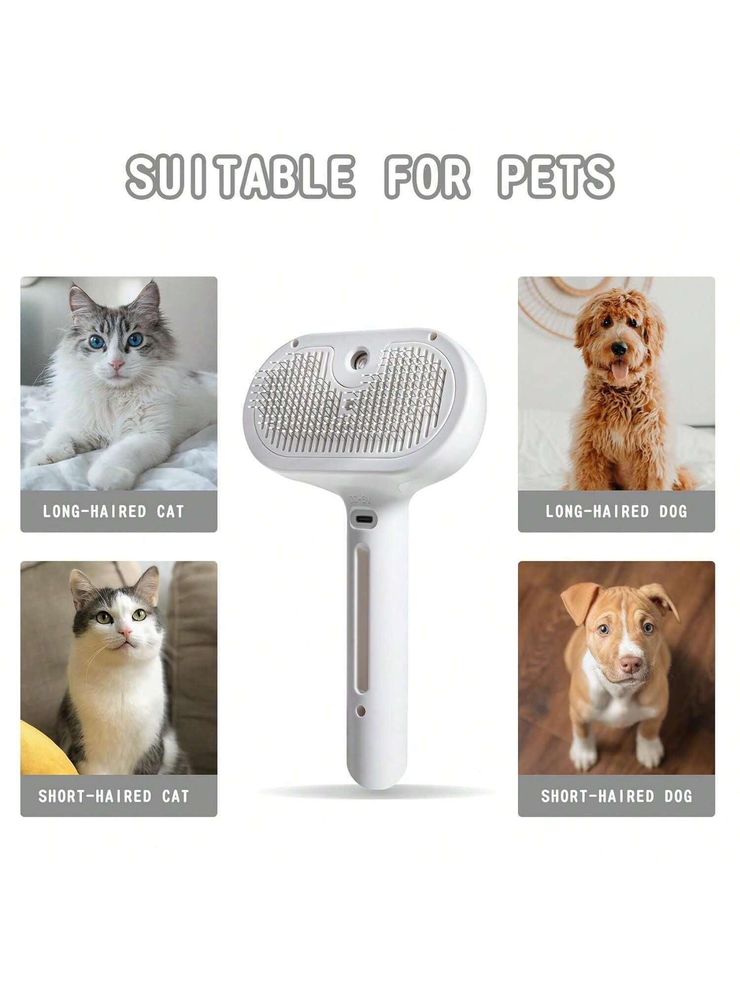 Pawpartner 1 Piece White Pawpartner Rechargeable Spray Cat Brush with Water Tank Pet Grooming Brush Massage Comb Remove Static Flying for Cat Dog Cleaning Skin Care