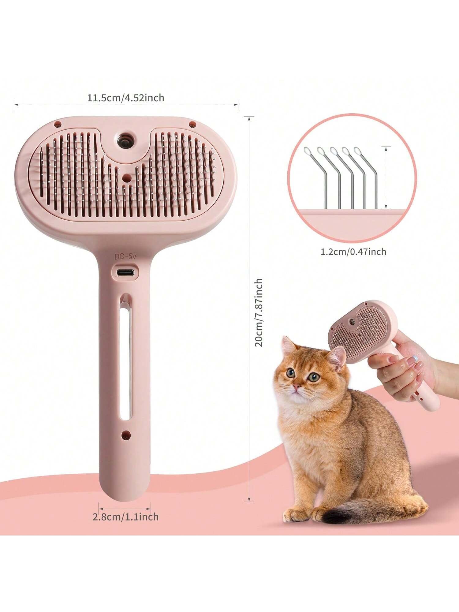 Pawpartner 1 Piece White Pawpartner Rechargeable Spray Cat Brush with Water Tank Pet Grooming Brush Massage Comb Remove Static Flying for Cat Dog Cleaning Skin Care